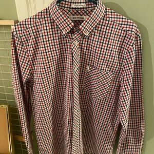 Ben Sherman Men's Red and White Plaid Shirt